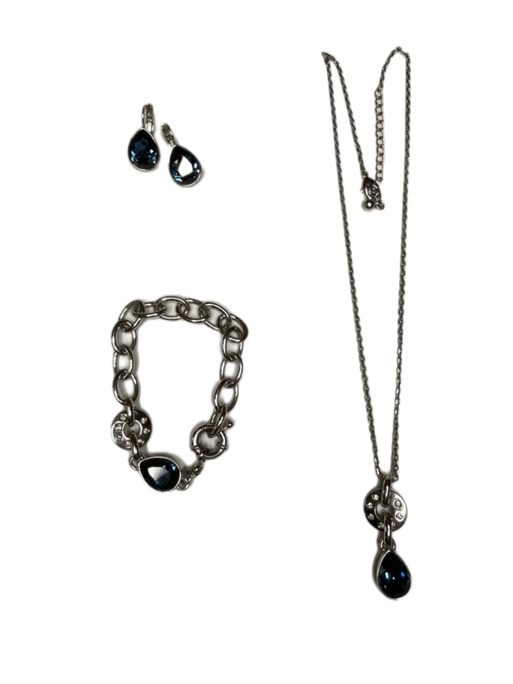 Vintage Swarovski Silver Blue Jewelry Set - Necklace, Bracelet & Earrings